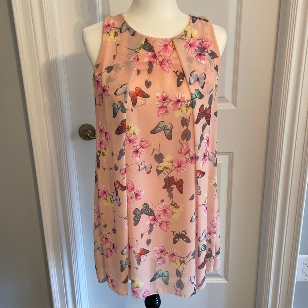 Beautiful Feminine Pink Butterfly Chiffon Shift Dress. Made in Italy. Small-Med